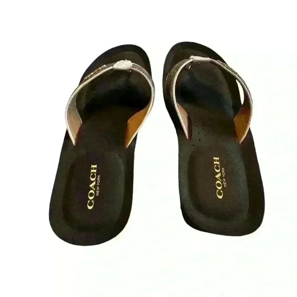 Coach Women’s Size 9 Wedge Sandals Brown/ Tan and Gold Signature C - Picture 11 of 12